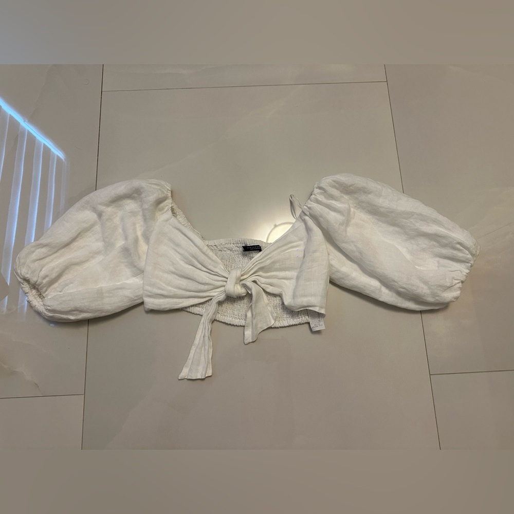 Zara white knotted crop top with puffed sleeves